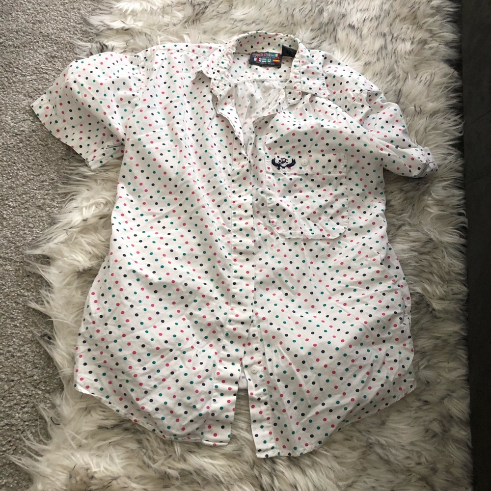 Vintage Polka Dot Pin Up button down shirt top z - Picture 4 of 7